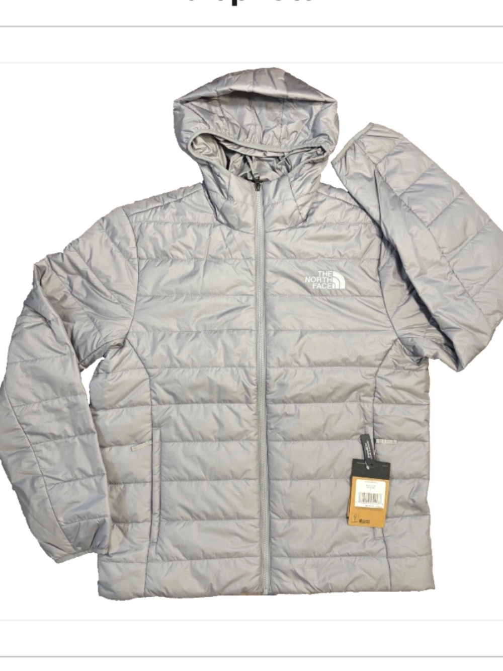 The North Face Flare Puffer Hoodie Mens Large Meld Grey Insulated Jacket NWT